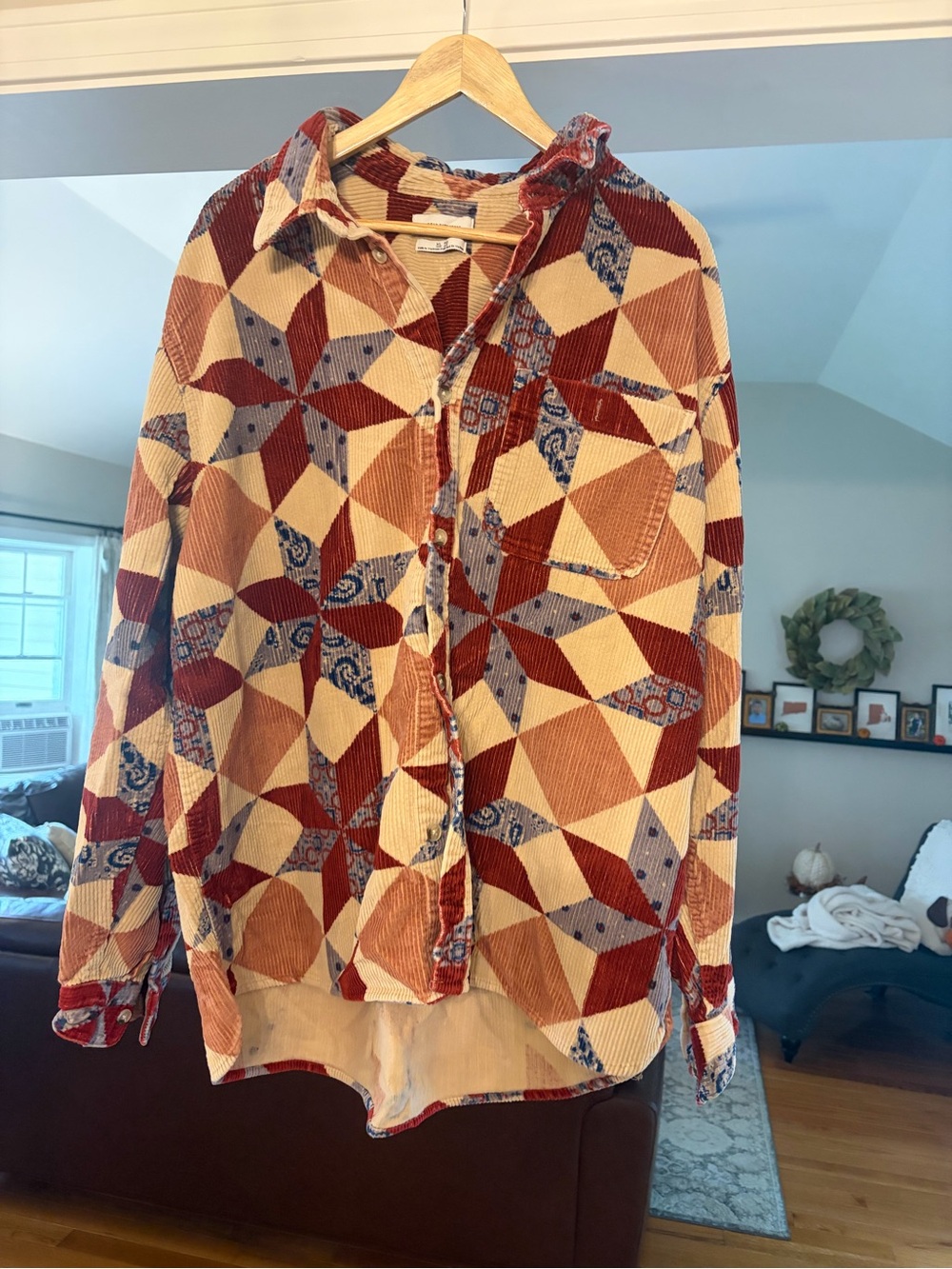 Urban Outfitters Geometric Patchwork Button-Down Shirt great condition